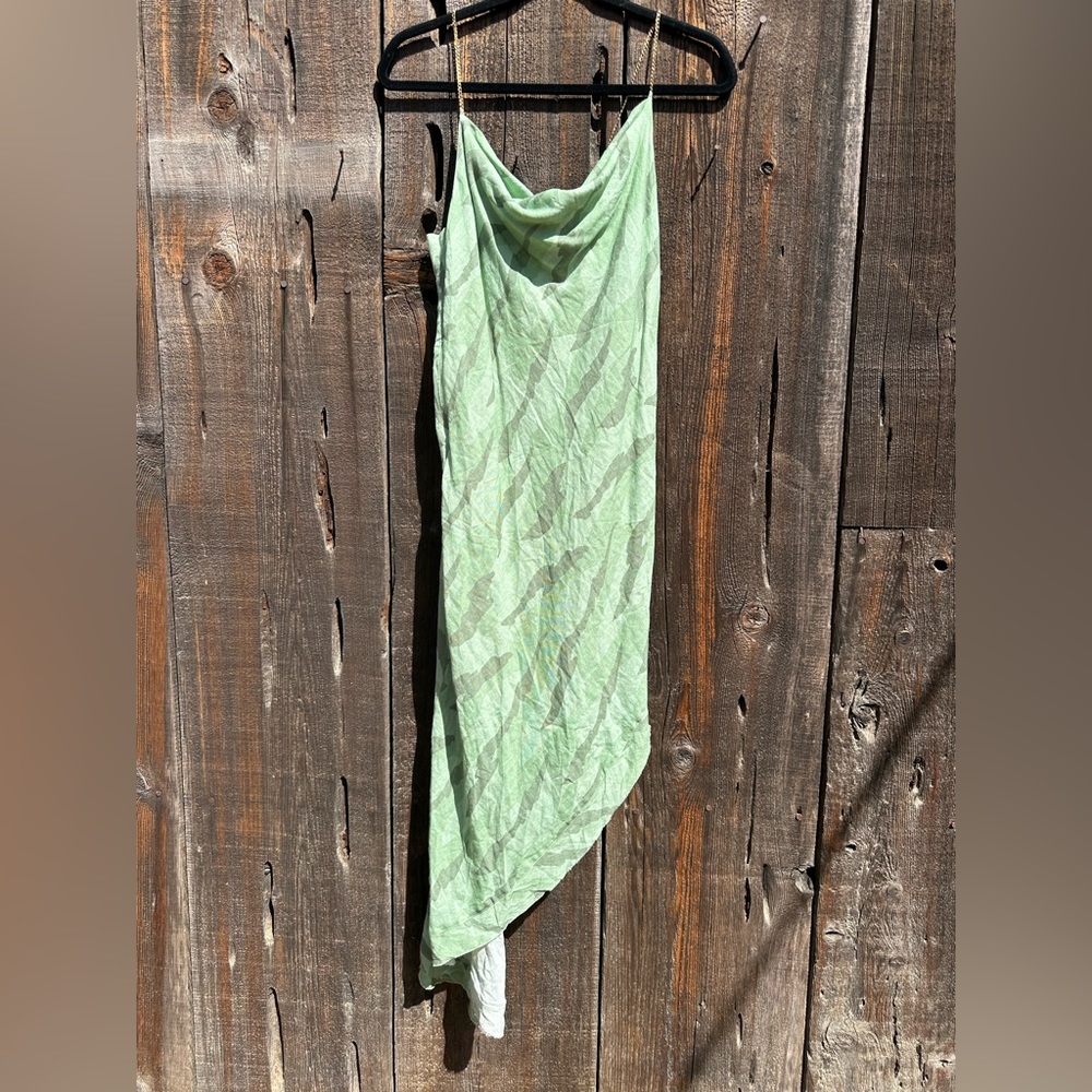 NWT Vix Surya Details Cowl Neck Camo Long Asymmetrical Dress with Gold Hardware - Picture 5 of 16